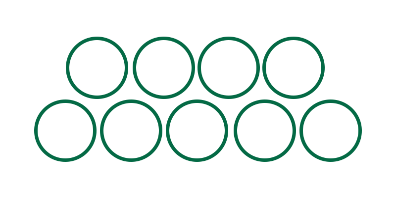Nio enkla cirkelformationer som visar hur nålarna hos en Magnum M1 ligger i förhållande till varandra.