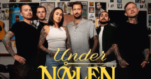 Presentationsfoto för TV-programmet Under nålen, med en gruppbild av studions sex tatuerare.